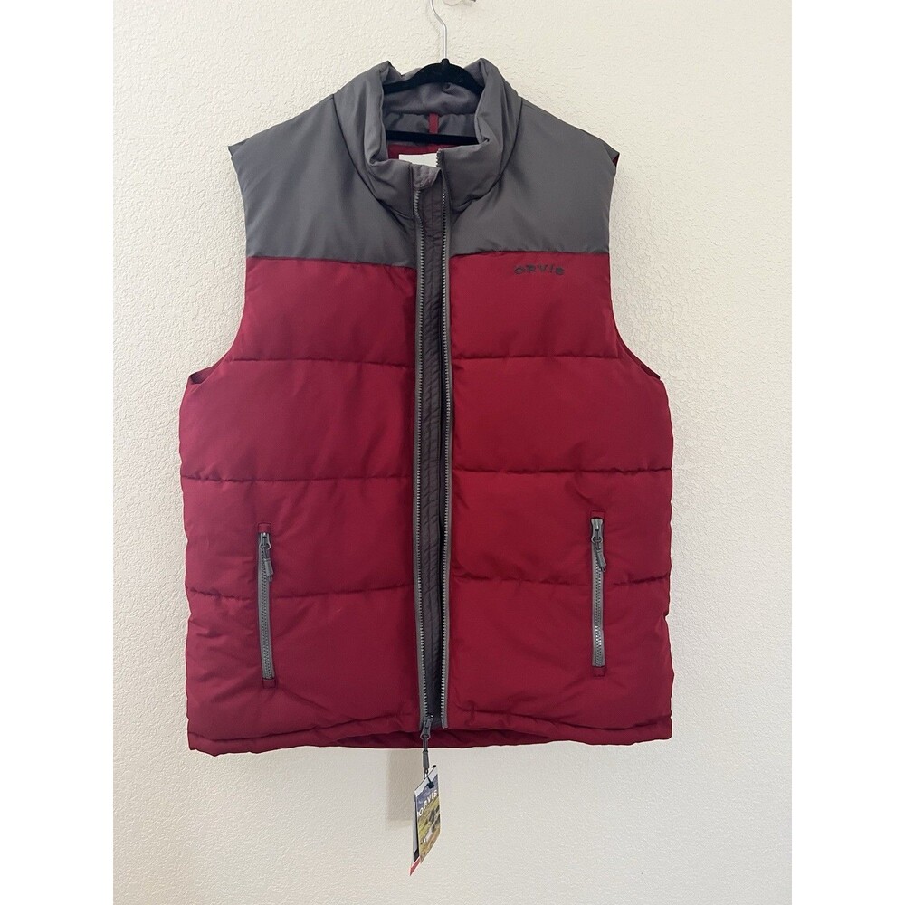 ORVIS Mens Medium Classic Puffer Vest Jacket Maroon Gray Fishing Hiking Casual